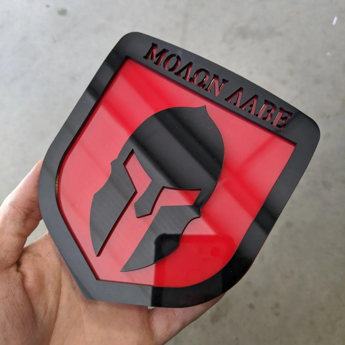 Molon Labe Badge - Fits 2009-2012 Dodge® Ram® Grille -1500, 2500, 3500 - Black on Red