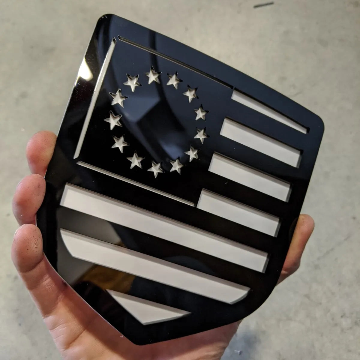 Betsy Ross American Flag Badge - Fits 2009-2018 Dodge® Ram® Tailgate -1500, 2500, 3500 - Black on White