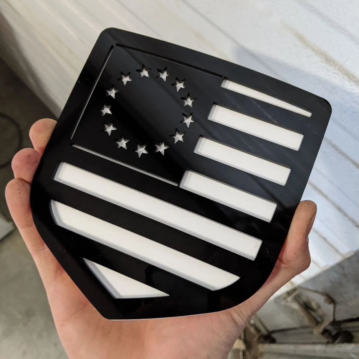 Betsy Ross American Flag Badge - Fits 2009-2018 Dodge® Ram® Tailgate -1500, 2500, 3500 - Black on White