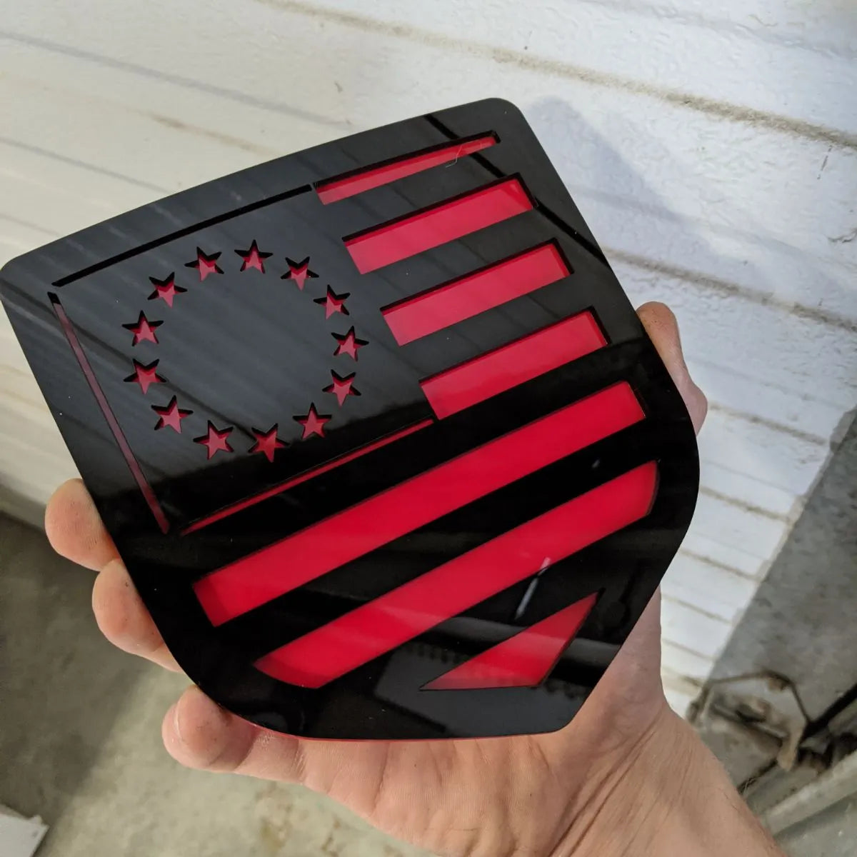 Betsy Ross American Flag Badge - Fits 2009-2018 Dodge® Ram® Tailgate -1500, 2500, 3500 - Black on Red