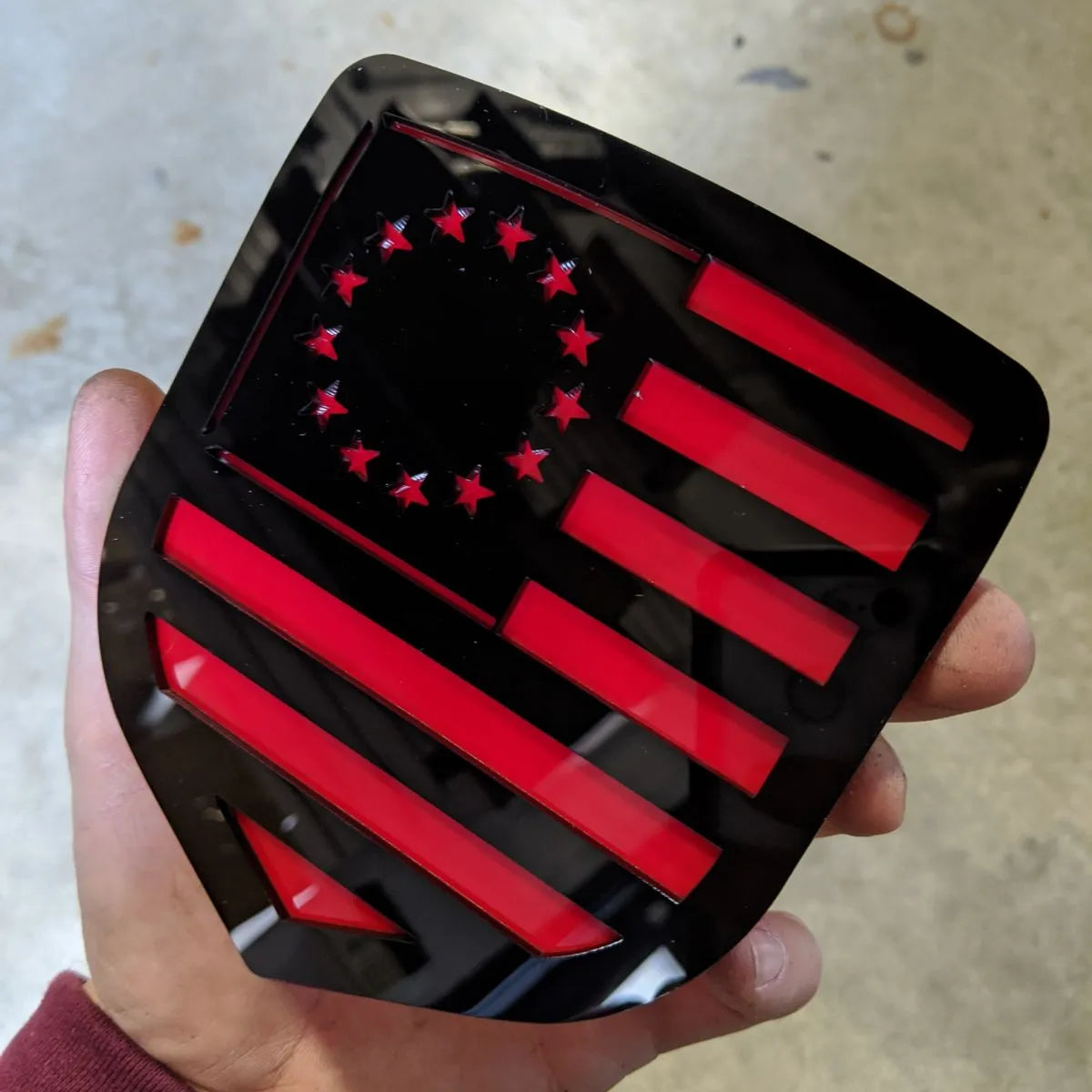 Betsy Ross American Flag Badge - Fits 2009-2012 Dodge® Ram® Grille -1500, 2500, 3500 - Black on Red