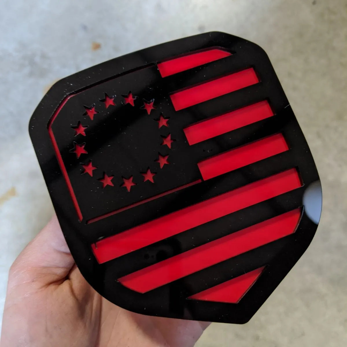 Betsy Ross American Flag Badge - Fits 2013-2018 Dodge® Ram® Grille -1500, 2500, 3500 - Black on Red