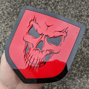 Skull Badge - Fits 2009-2018 Dodge® Ram® Tailgate -1500, 2500, 3500 - Red and Black Outline