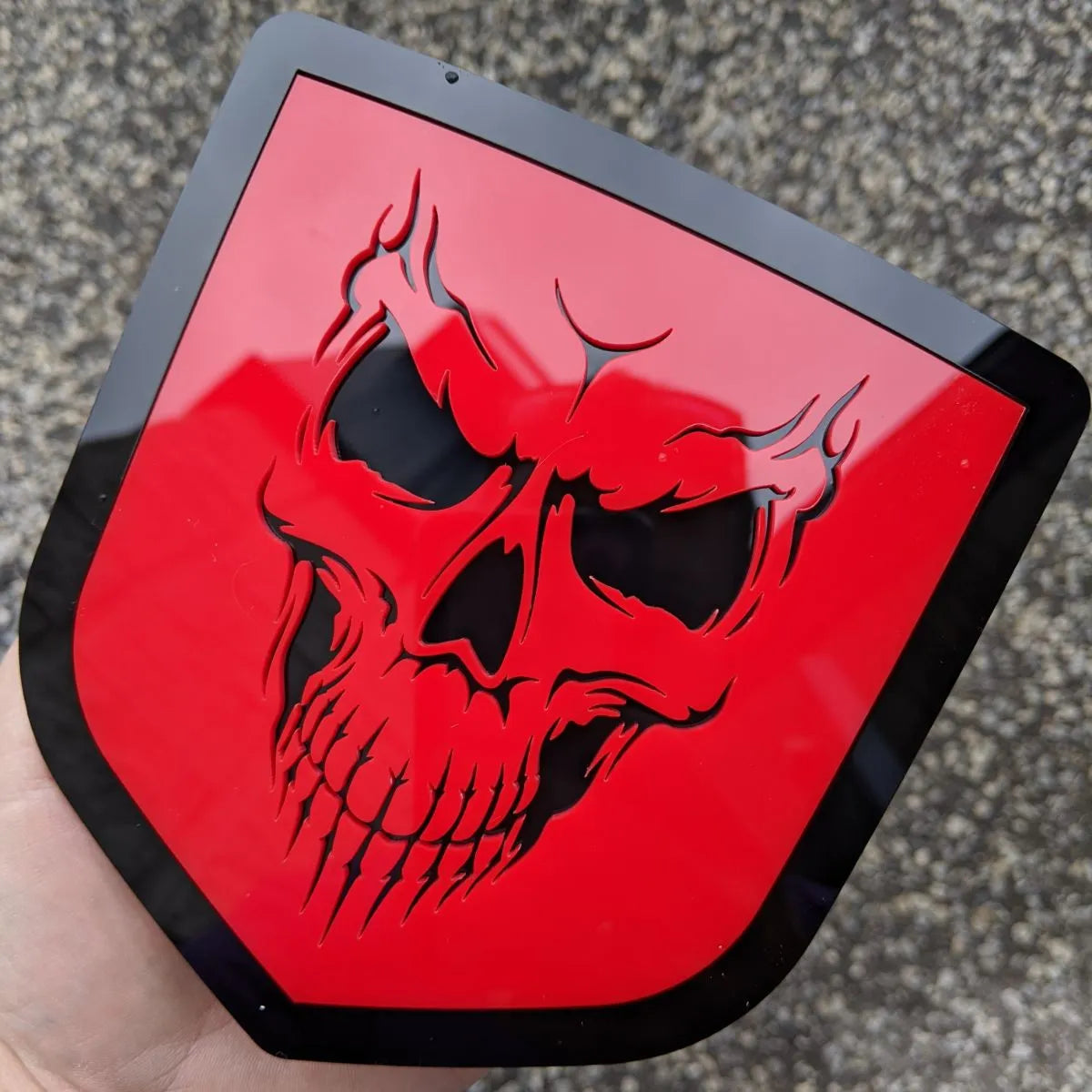 Skull Badge - Fits 2009-2018 Dodge® Ram® Tailgate -1500, 2500, 3500 - Red and Black Outline