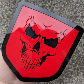 Skull Badge - Fits 2009-2018 Dodge® Ram® Tailgate -1500, 2500, 3500 - Red and Black Outline