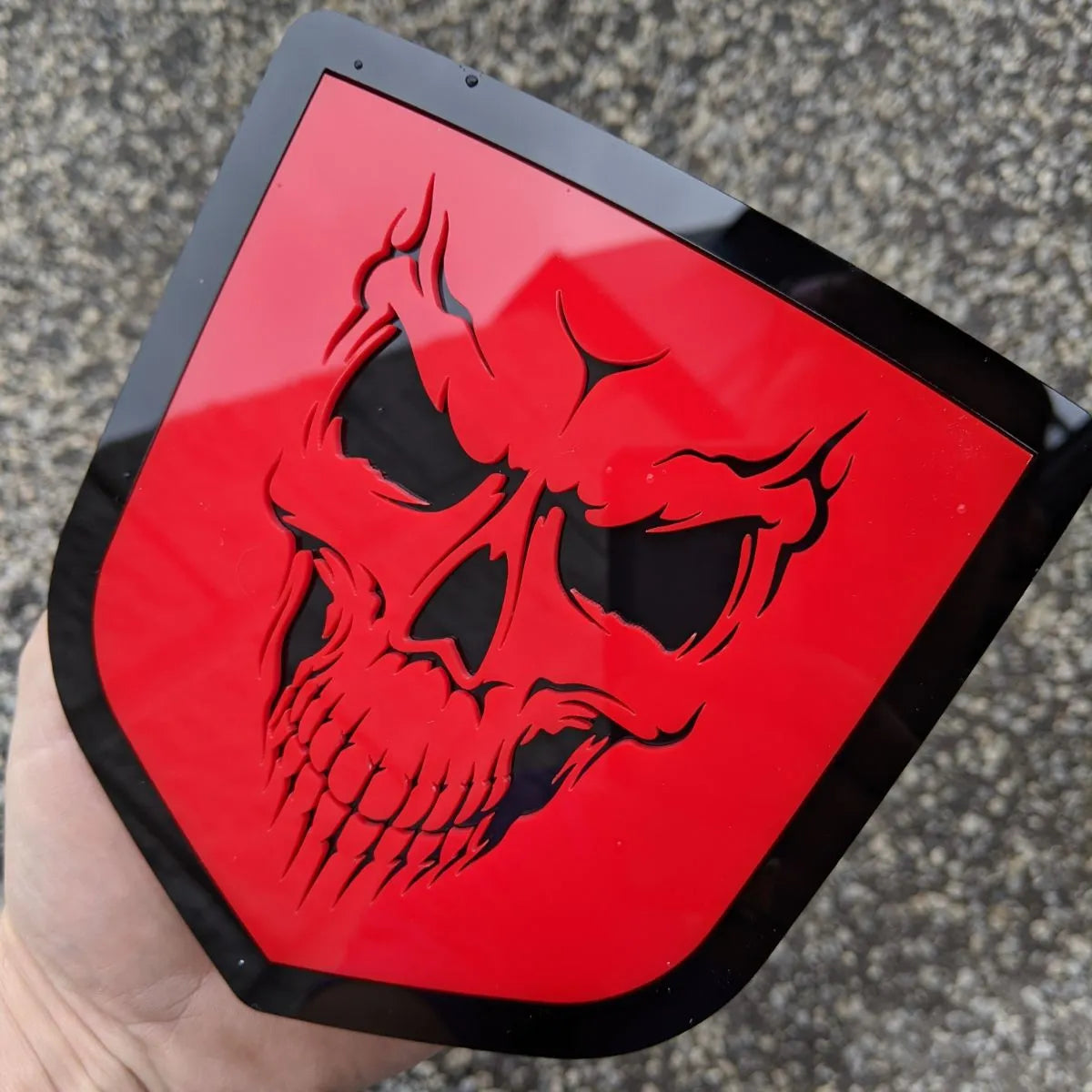 Skull Badge - Fits 2009-2018 Dodge® Ram® Tailgate -1500, 2500, 3500 - Red and Black Outline