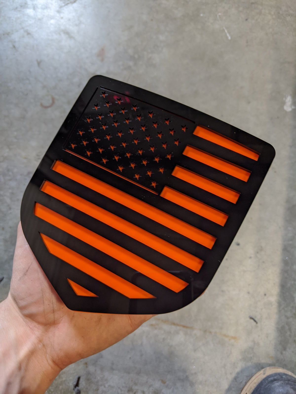 American Flag Badge - Fits 2009-2018 Dodge® Ram® Tailgate -1500, 2500, 3500 - Black on Orange