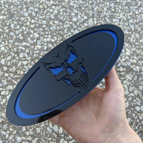 Skull Oval Badge - 9 inch - Black on Blue (Multiple Vehicles)