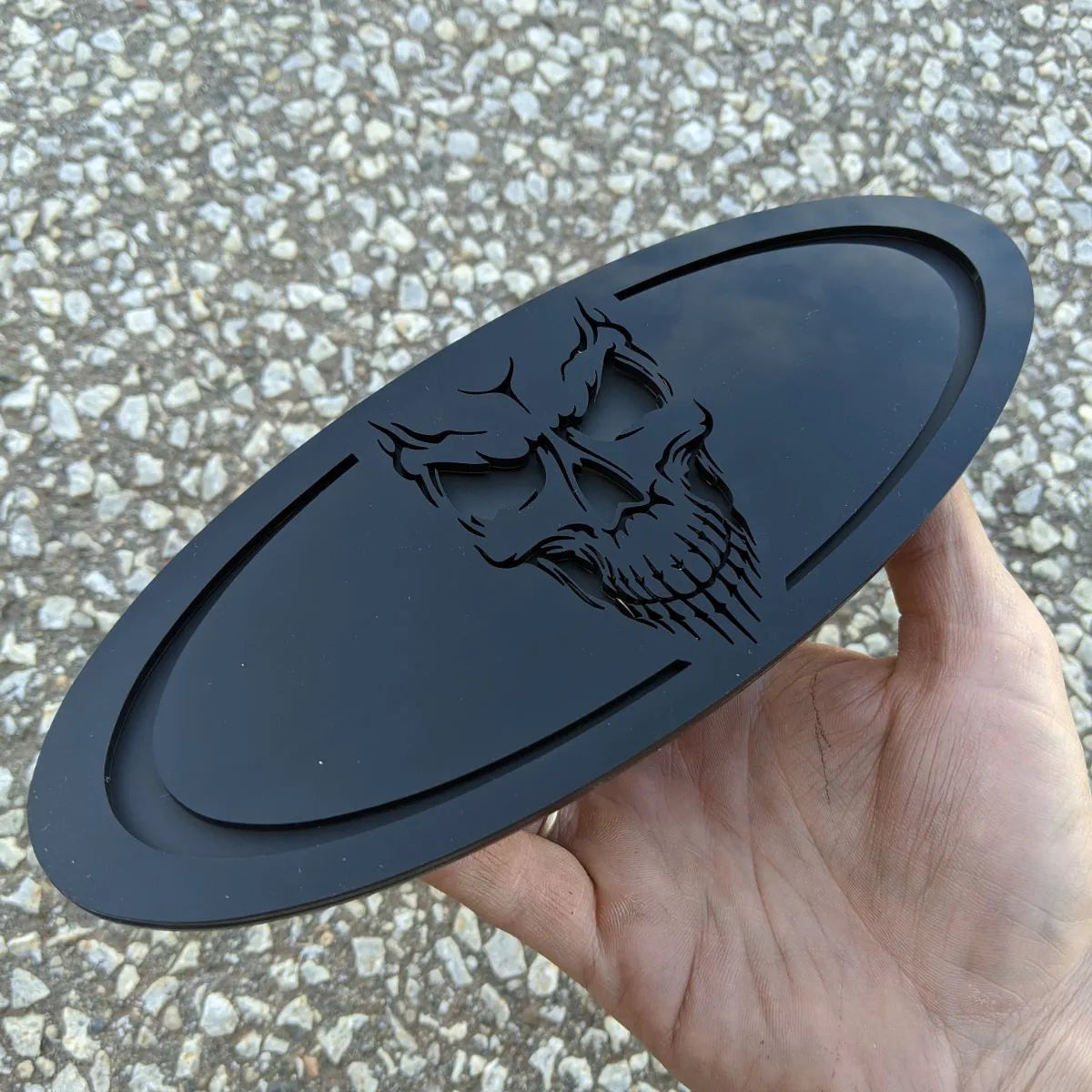 Skull Oval Badge - Fits 2015-2019 F150® Grille or Tailgate - Black on Matte Black