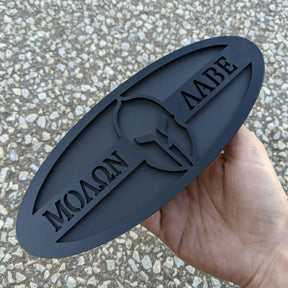 Molon Labe Oval Badge - 9 inch - Black on Matte Black (Multiple Vehicles)