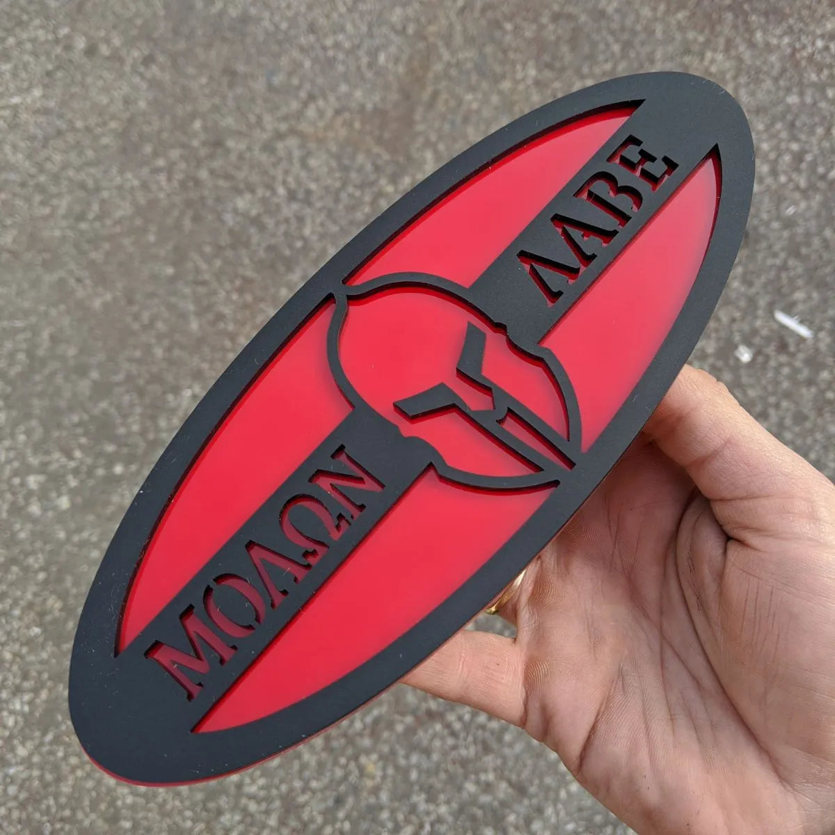 Molon Labe Badge - Fits 2015-2019 F150® Grille or Tailgate - Matte Black on Red