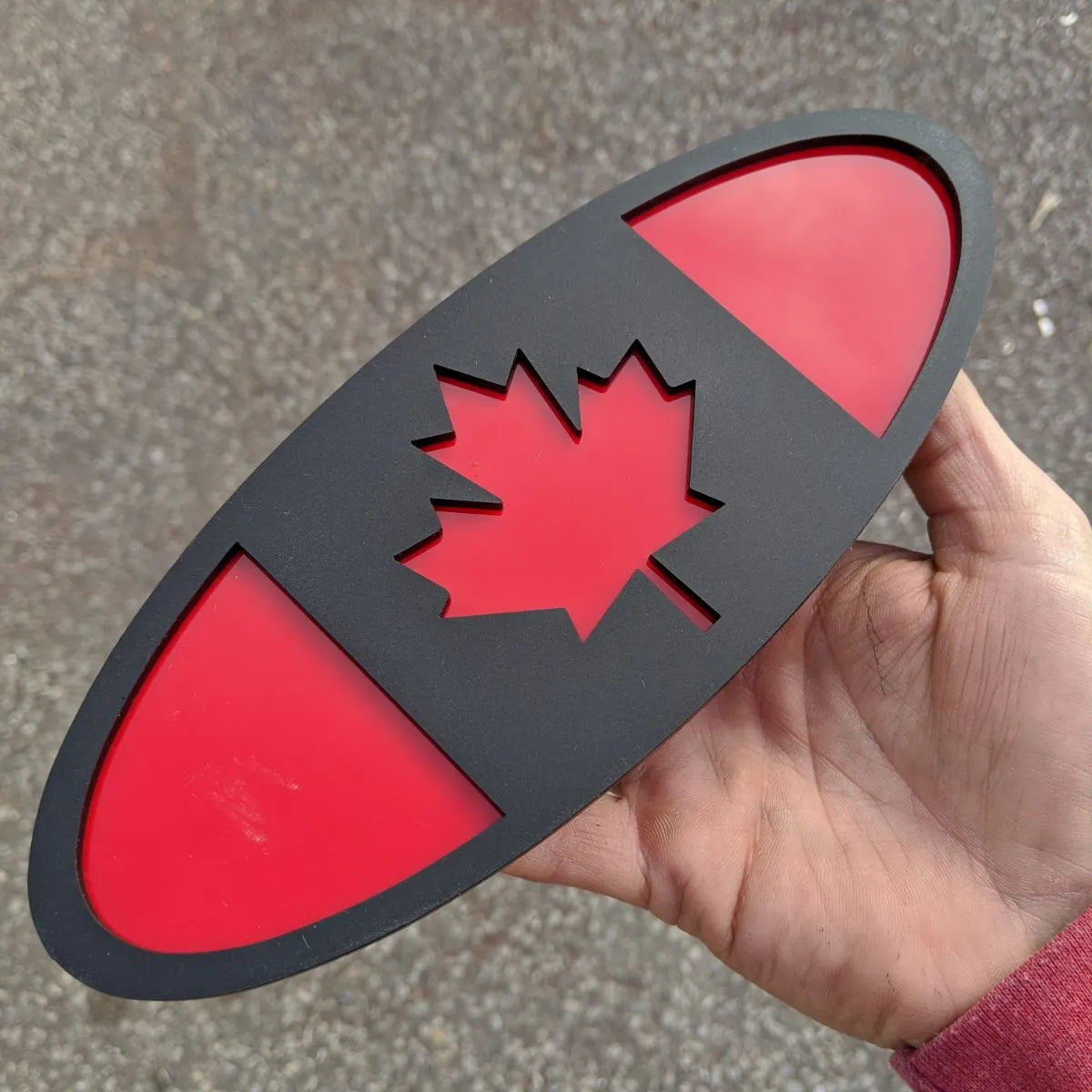 Canada Oval Badge - 9 inch - Matte Black on Red (Multiple Vehicles)