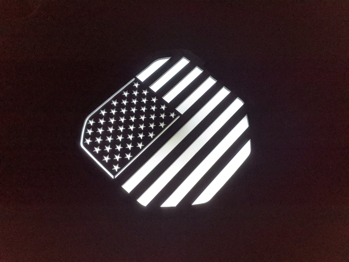 LED American Flag Badge - Fits 2019+ (5th Gen) Dodge® Ram® Tailgate -1500, 2500, 3500 - Black w/White LED