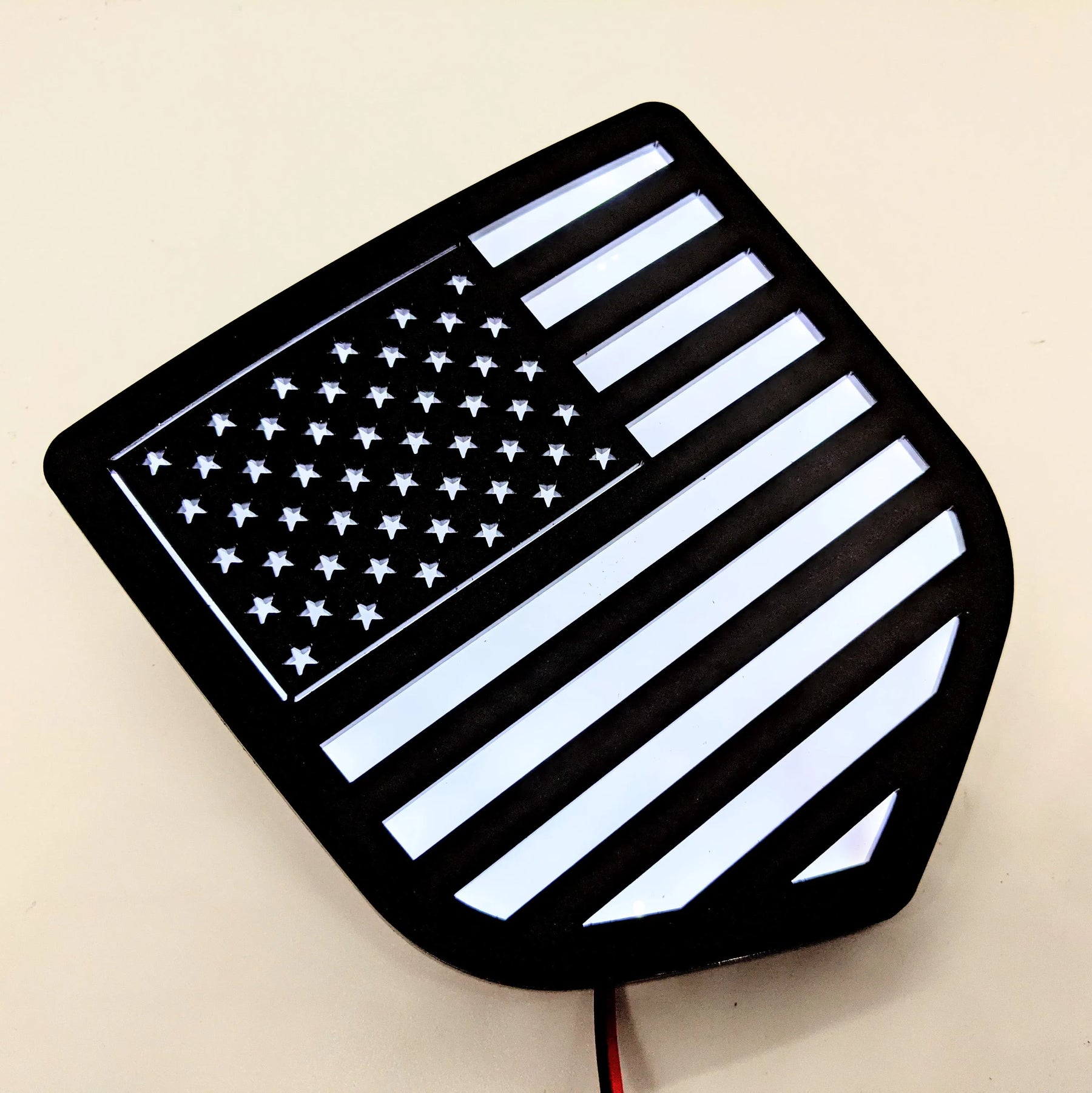 LED American Flag Badge - Fits 2009-2018 Dodge® Ram® Tailgate -1500, 2500, 3500 - Black w/White LED