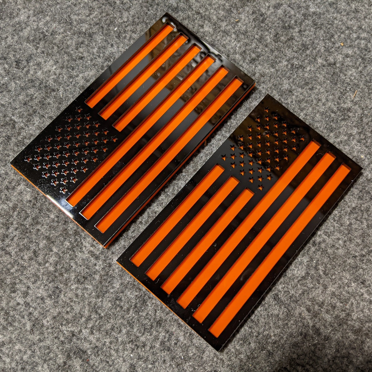 American Flag Fender Badges - Pair - Universal Fit - Black on Orange