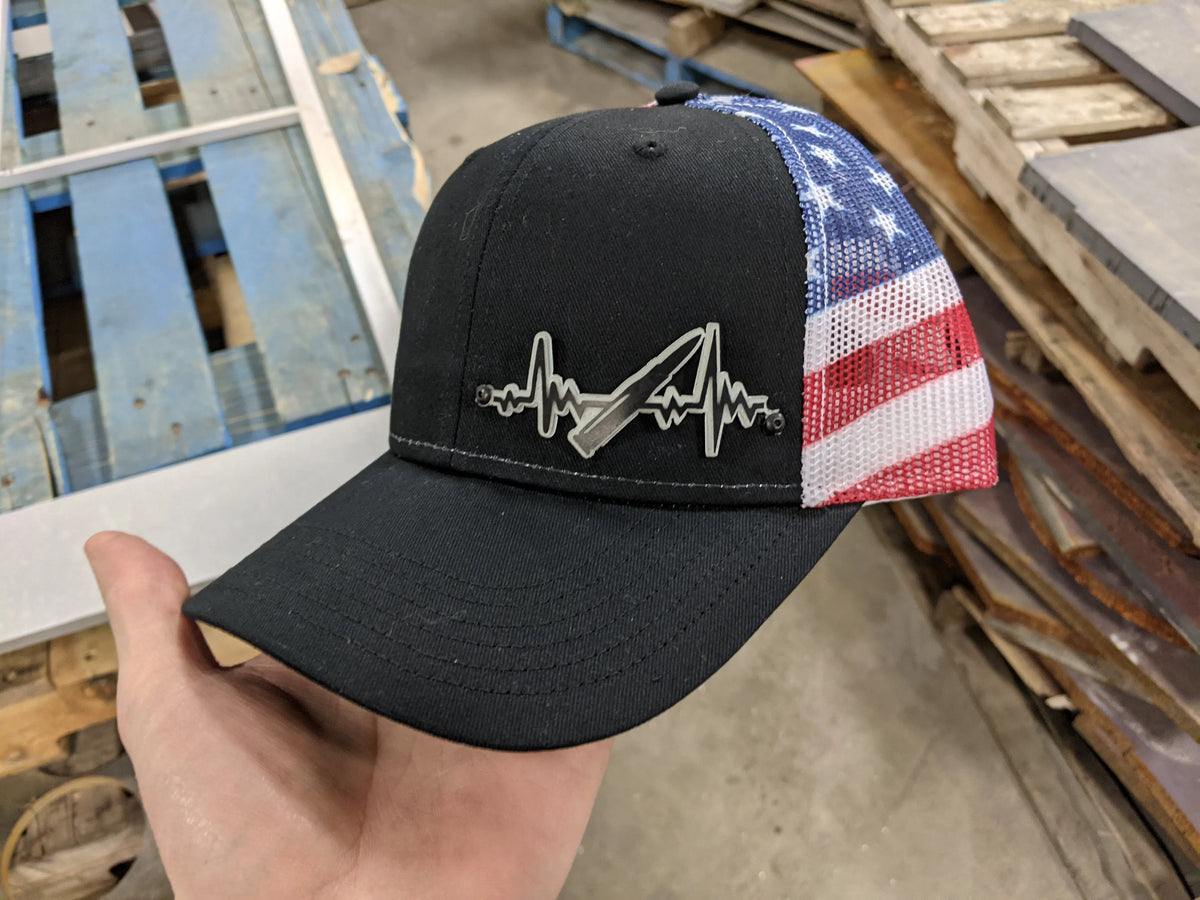 Bullet Heartbeat Badge Hat - Black and Glow on Stars and Stripes