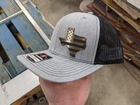 Texas American Flag Badge Hat - Brushed Bronze and Black Badge