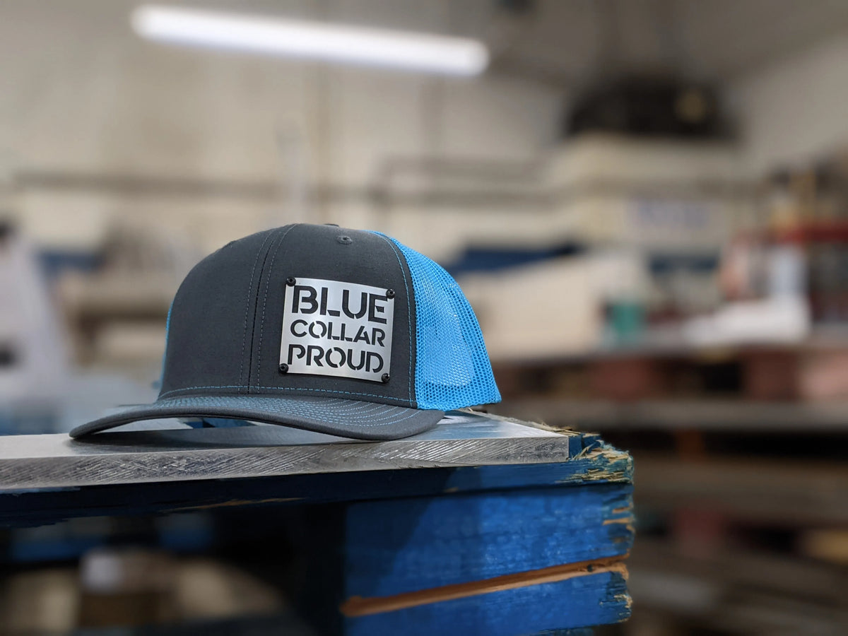 Blue Collar Proud Badge Hat - Brushed Stainless and Black Badge