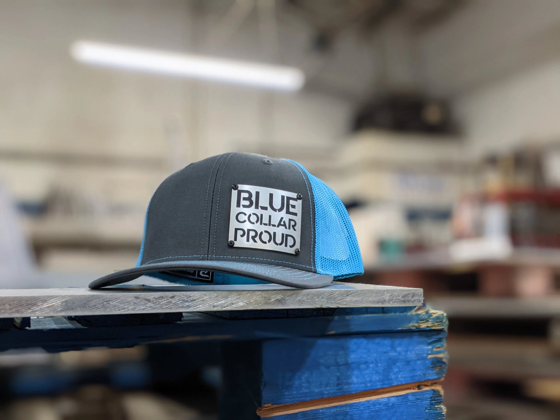 Blue Collar Proud Badge Hat - Brushed Stainless and Black Badge