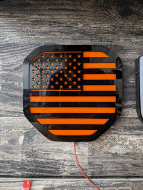 LED American Flag Badge - Fits 2019+ (5th Gen) Dodge® Ram® Tailgate -1500, 2500, 3500 - Black on Orange w/Orange Illumination