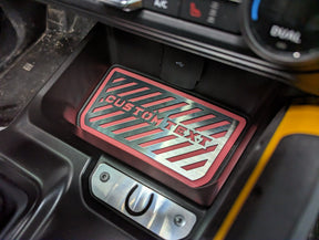 Console Storage Pocket Inlay Badge - Lines and Custom Text - Fits 2021+ Bronco® (Automatic) - Multiple Colors Available