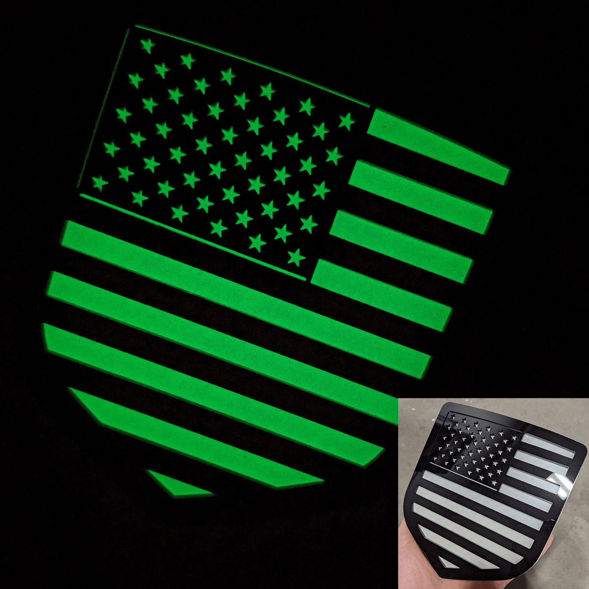 American Flag Badge - Fits 2009-2018 Dodge® Ram® Tailgate -1500, 2500, 3500 - Black on Glow