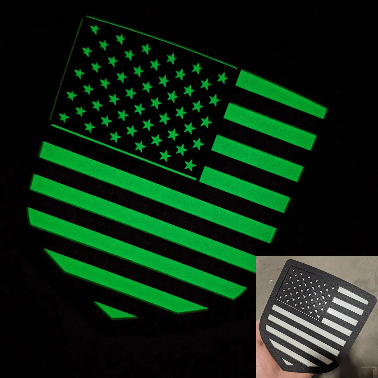 American Flag Badge - Fits 2009-2018 Dodge® Ram® Tailgate -1500, 2500, 3500 - Matte Black on Glow