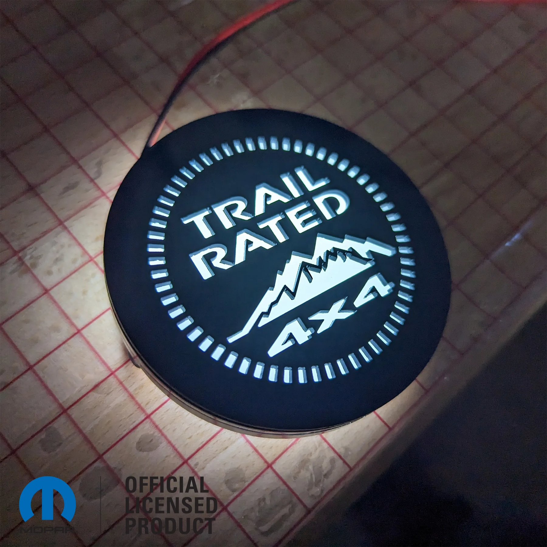 LED Jeep® Trail Rated 4x4 Badge - Officially Licensed Product - Black and White